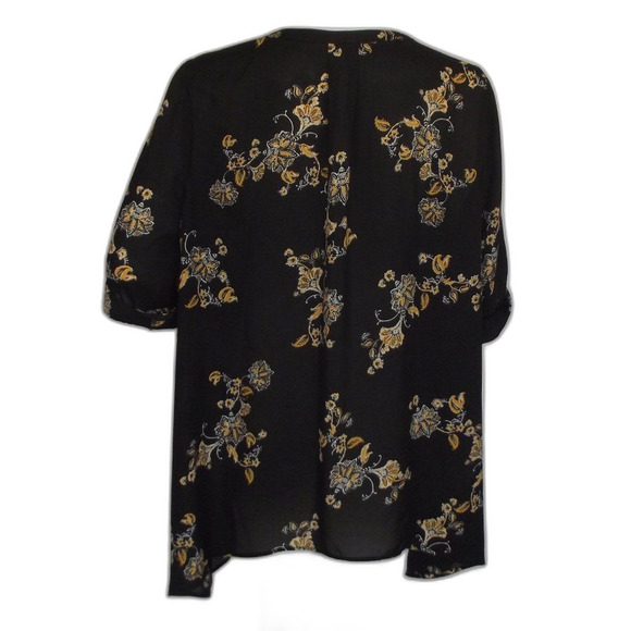 TORRID Top, 2/2X, Black/Yellow Floral, Tab sleeves, Cutout/Keyhole, Sharkbite - Picture 6 of 14